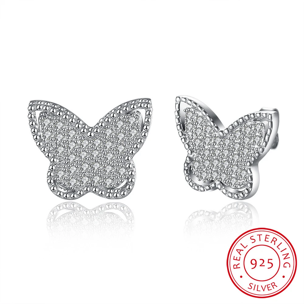 

Fine Quality Butterfly Shape 925 Sterling Silver Stud Earrings For Wedding Jewelry Women Diamond Earring Bijoux