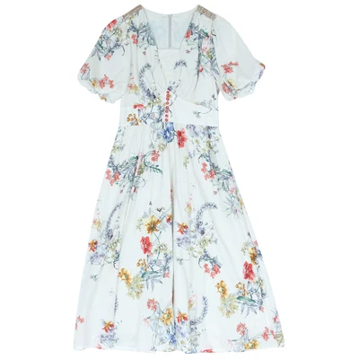 LYNETTE'S CHINOISERIE Summer Original Design Women Mori Girls Rustic Floral Print Slim French Vintage Breathable Cotton Dresses - Цвет: Многоцветный