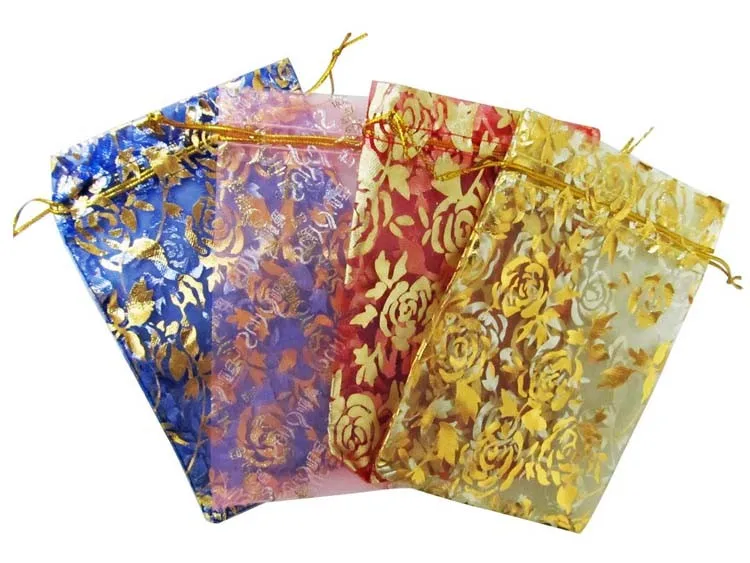 Rectangle Organza Wedding Gift Pouches Bags 10x15cm jewelry bags rose