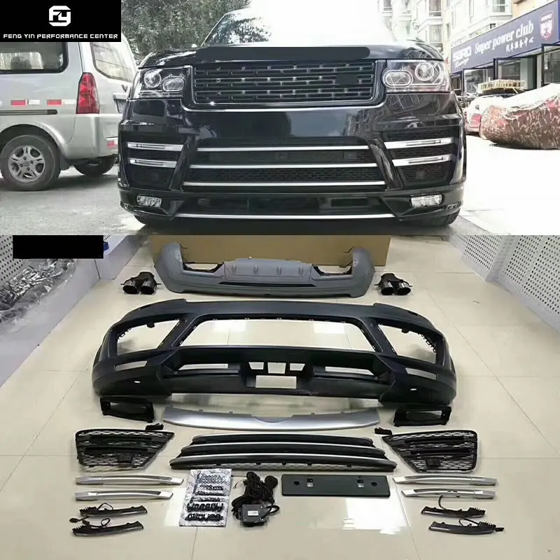 

PP Unpainted front bumper rear bumper exhaust pipes LED day lights for Land Rover Range Rover LUMMA style 14-17