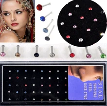 imixlot 2016 Real Rhinestone Round Trendy Hot Wholesale Mix 60pcs Body Jewelry Lots 316l Surgical Steel Earring Nose Studs
