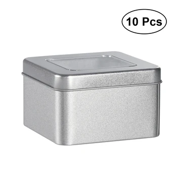 

10PCS Matte Clear Top Square Empty Tin for Store Spices Candies Tea Gift Giving Silver Tea Caddies Kitchen Teaware