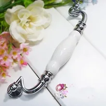160mm Modern fashion white ceramic / porcelain kitchen cabinet dresser handle 6.3″ silver drawer cupboard furniture door pull