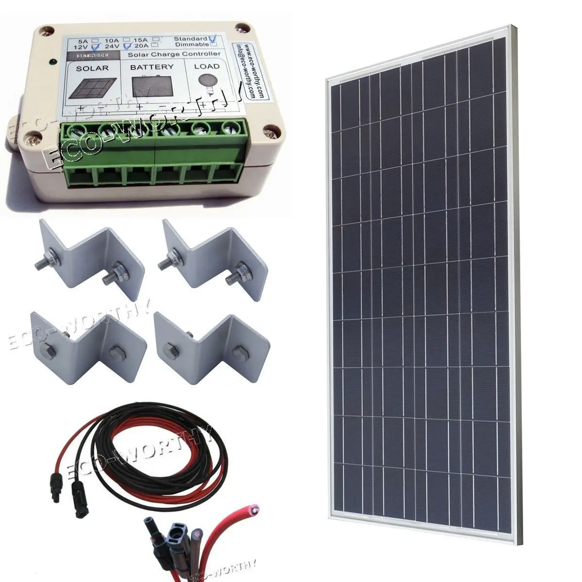 

COMPLETE KIT 100Watt Poly Solar Panel System for 12V RV Boat Battery Charger Solar Generators