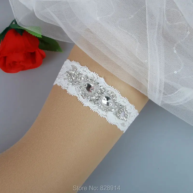 Original Design Ivory Flora Lace Wedding Garter Belt With Rhinestones