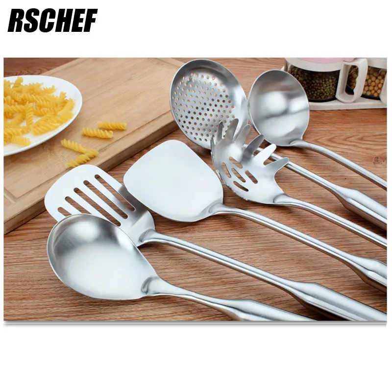 RSCHEF 6 шт. 304 Нержавеющая сталь кухонная лопатка ложка лопатка дуршлаг для рыбалки