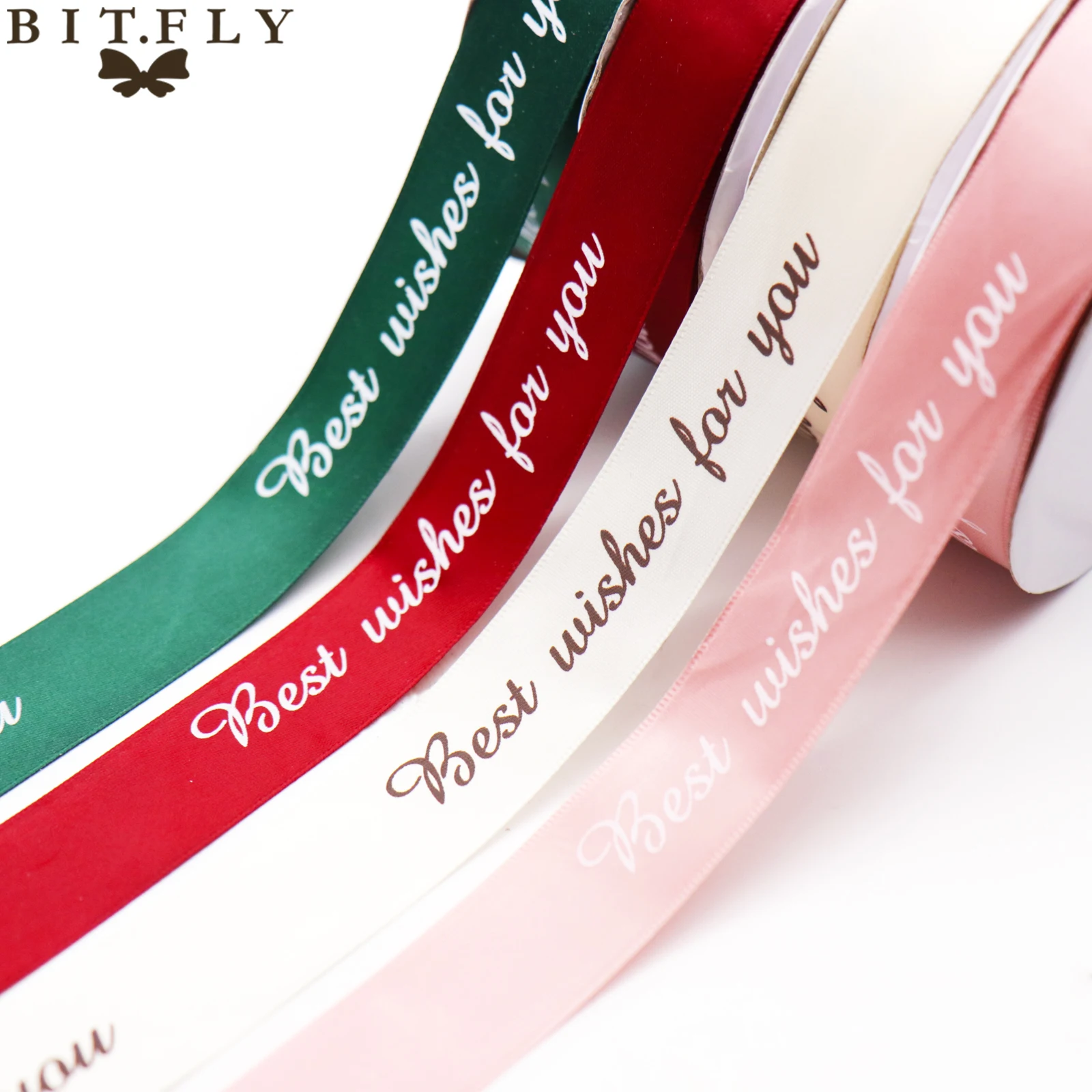 

BIT.FLY 25mm 10yard Printed Best Wishes Grosgrain Ribbon Gift Wrapping Gift Box Stain Ribbon Wedding Christmas DIY Decorations