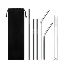 7 шт./пакет соломинки из нержавеющей стали сумка 304 хорошего качества из нержавеющей стали металлические соломинки для напитков с 2 щетками в тканевой сумке