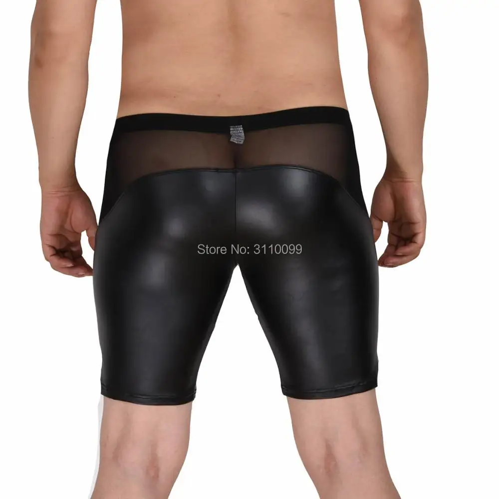 Новое поступление модные кожаные лоскутные сексуальные сетчатые полупрозрачные стильные очаровательные мужские повседневные короткие штаны для отдыха нижнее белье