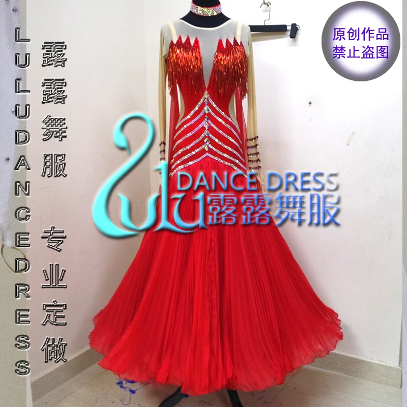 

Women Bead tassels dress tango waltz Smooth us 6 dance competition dress sleeve
