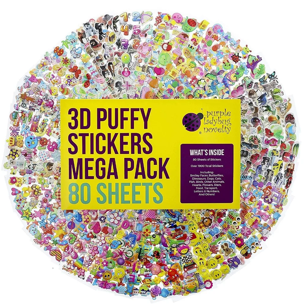 

Novelty 80 Different Sheets Toddlers Puffy Stickers Cartoon DIY TOY for Girl - Over 1900 3D Pattern Toys for Kids Animal Emoji
