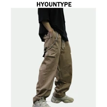 Уличная одежда, мужские брюки-карго в стиле хип-хоп, свободные широкие штаны, украшенные цепочкой, модные штаны для папы, новинка, Осенние повседневные брюки