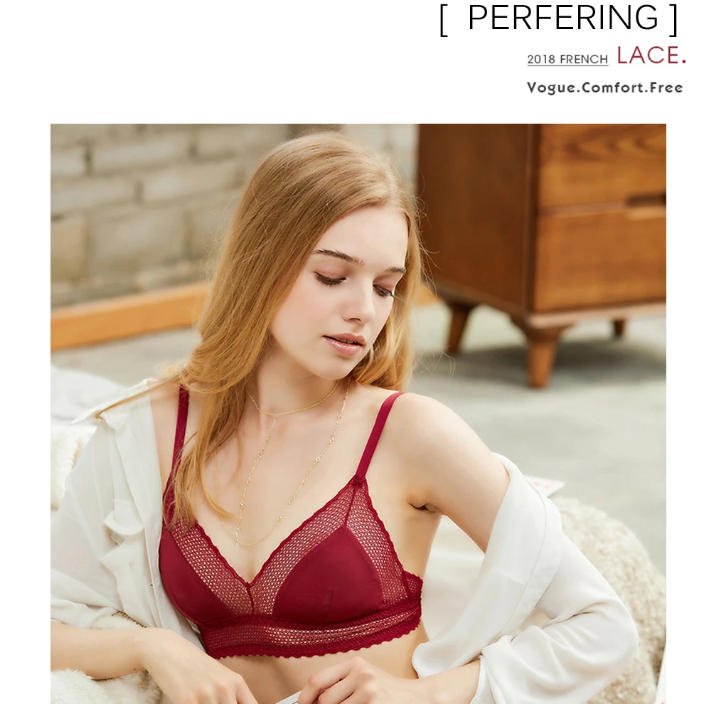 Perfering Bralette сексуальный беспроводной кружевной бюстгальтер для женщин, чашка 3/4, женское нижнее белье без подкладки, полупрозрачное дамское нижнее белье, интимное