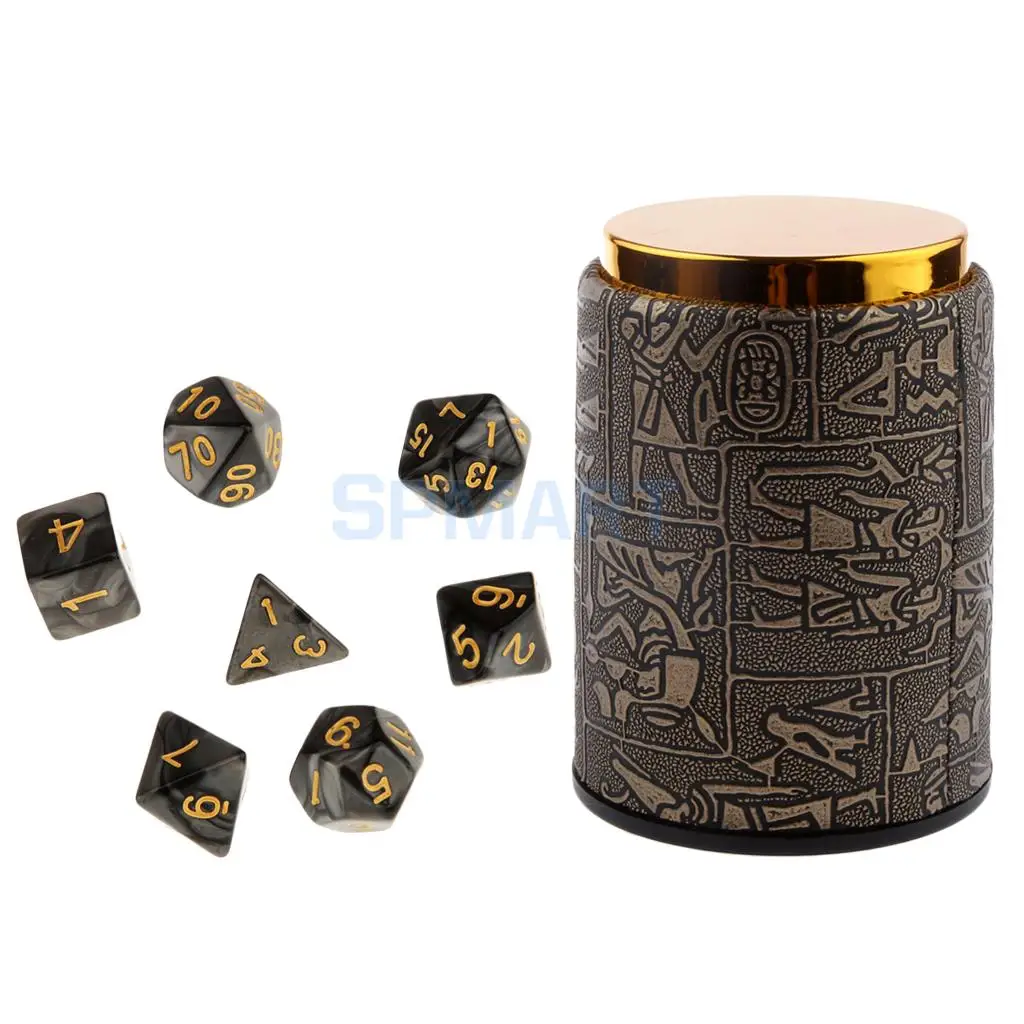 7 Set Polyhedral Dice D20 D12 D10 D8 D6 D4 for Dungeons & Dragons DND RPG MTG+ Dice Cup Friends Party Novelty Toys Black