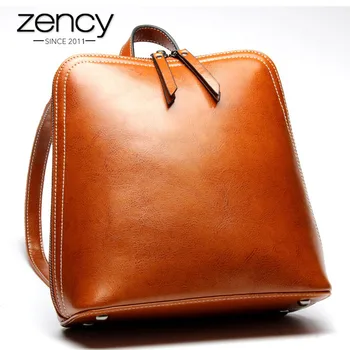 

Zency Famous Brand 100% Genuine Leather Women Backpacks Solid Ladies Travel Bag Preppy Schoolbags For Girls Grey Brown Knapsack