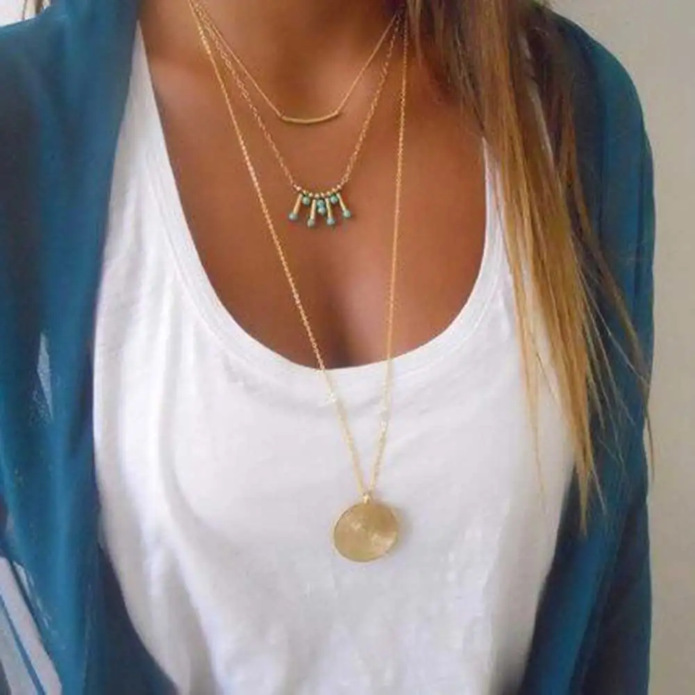 

Sexy Multi Layer Chain Necklace Gift Bohemia Tassel Maxi Chocker Gold Color 2016 Sweater Statement Necklaces for Women