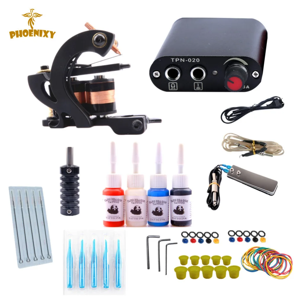 

Starter Tattoo Kits 8 Wrap Coils Machine Guns Set 4Color Ink Sets Power Supply Disposable Needle Kit Tattoo For Full Machine