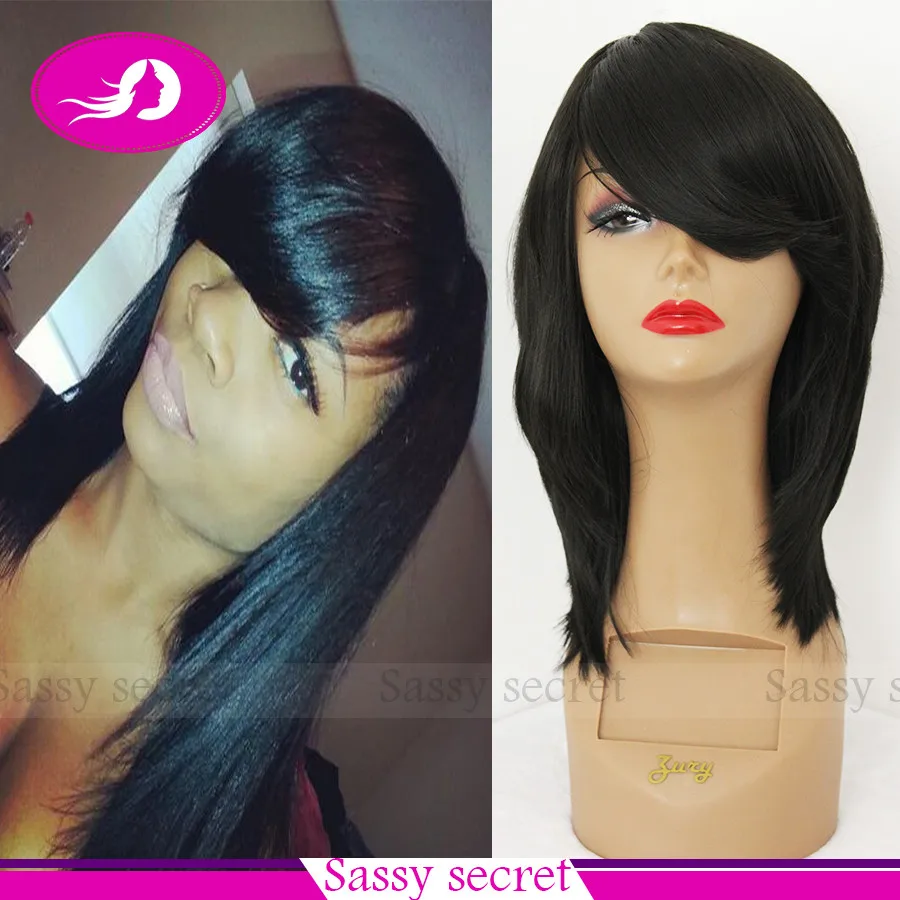 Whole Sale Hair Short Wigs No Lace Side Part With Bangs Silky