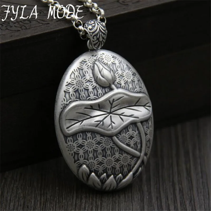 

Real 999 Sterling Silver Natural Handmade Fine Jewelry Oval Shape Lotus Leaf Pendant without Necklace Accessory for Women