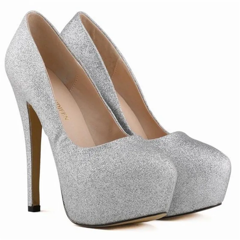 silver glitter closed toe heels