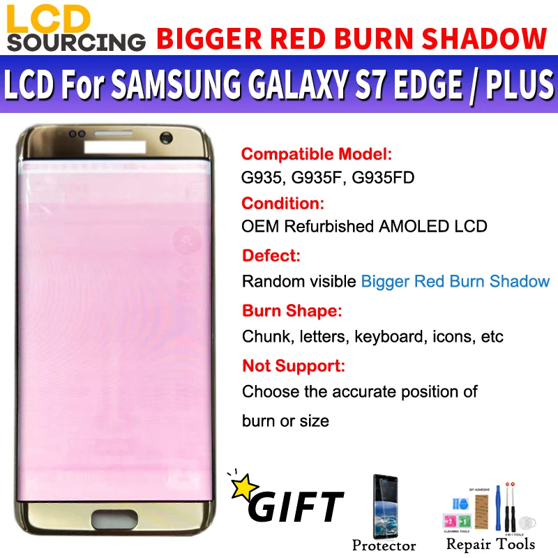 Goedkoop Amoled Groter Grote Rode Burn Shadow Voor Samsung Galaxy S7 Rand Lcd Touch Screen Digitizer Vergadering Voor G935 G935F vervangen