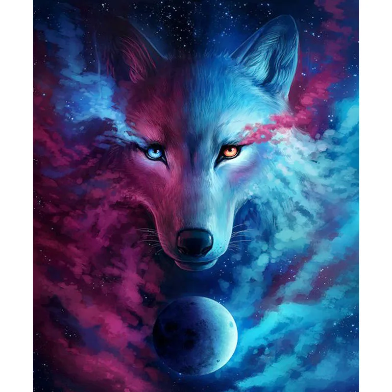 

5D Diamond Embroidery DIY Diamond Painting Night Wolf Full Round Drill Cross Stitch Mosaic Europe Decor Paintings