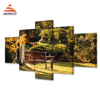 

5 pieces home decor canvas painting autumn park tree benches landscape poster HD print on canvas wall art picture for the study