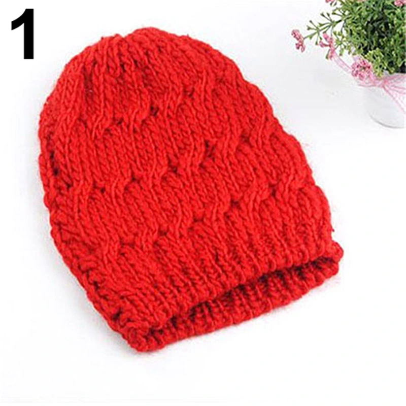 

Women Winter Fashion Cable Knit Crochet Hat Solid Color Warm Baggy Beanie Cap