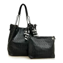 2017 Conception Crâne Seau Sac Fourre-Tout Sacs Pour Femmes Épaule Main sac Ensemble Femelle Noir Crâne Sacs À Main Dames Vintage Pu Sac À Main Écharpe