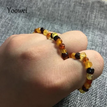

Yoowei Baltic Amber Rings for Women Adjustable Size Natural Gems Small Beads Custom Stretch Ring Genuine Amber Jewelry Wholesale