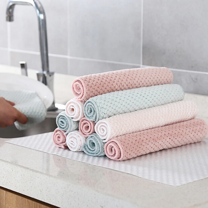 

Home Kitchen Towel Super Absorbent Clean Cloth Sink Wipe Coral fleece