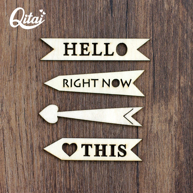 

QITAI 48Pieces/lot Four lovely arrow letters shape DIY scrapbooking Products wood crafts for children of wedding party WF078
