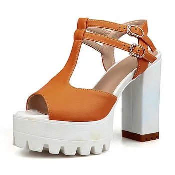 

25-62 Platform Sandals Women High Quality Plus Size Women Sandals Square Heel