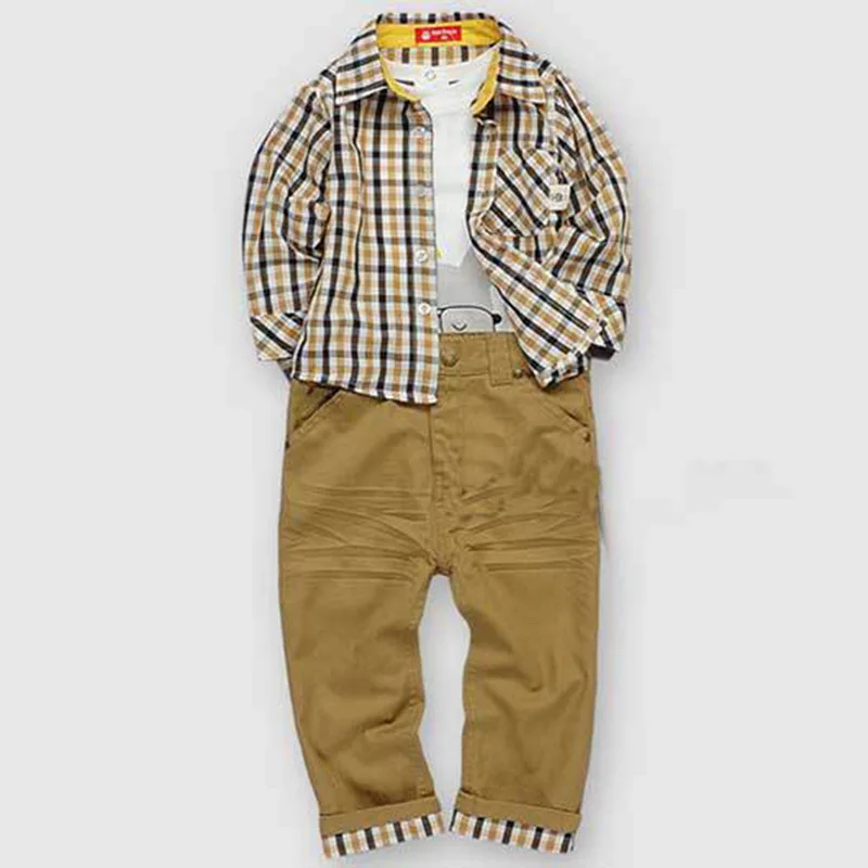 Shujin/комплекты одежды для маленьких мальчиков весенне-осенние комплекты одежды футболка с длинными рукавами+ рубашка+ штаны, 3 предмета, детская повседневная одежда для мальчиков
