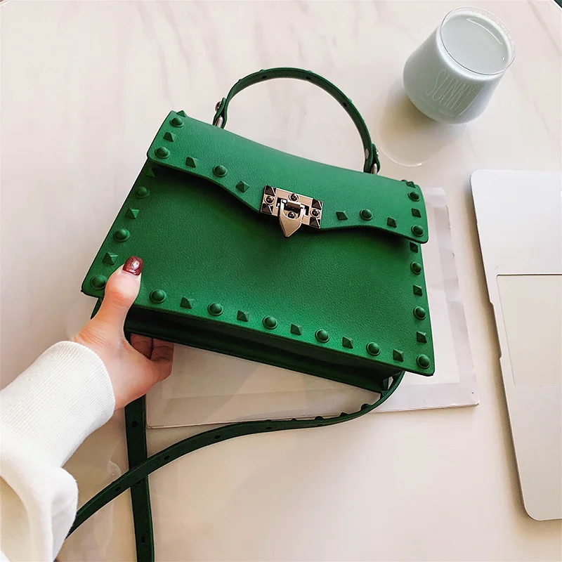 Элегантная женская сумка модная Новая высококачественная женская дизайнерская сумка из искусственной кожи с заклепками - Цвет: Green big