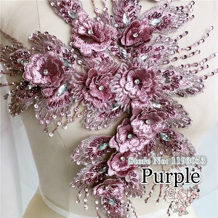 Разноцветные бусины ручной работы кружева патч 3D DIY свадебное платье головной убор невесты сценическая кружевная ткань аппликация, украшение