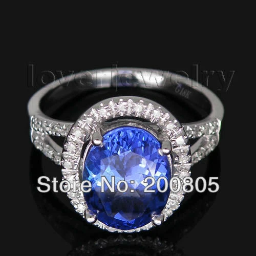 

Vintage Oval 8x10mm Solid 14Kt White Gold Diamond Tanzanite Ring WR0001