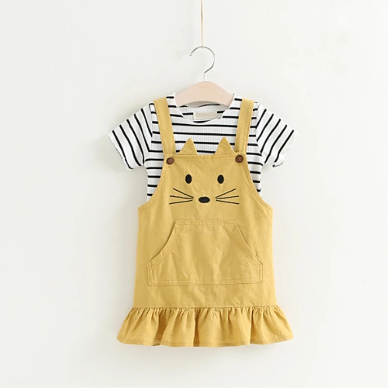 

Gemini new trend baby girl clothes 2 to 6-year-old Short-sleeved T-shirts bib pants Cartoon cat baby girl children's clothing