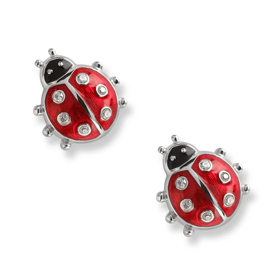 

925 Sterling Silver Earrings Miraculous Ladybug Exquisite Paint Small Stud Earrings with Cubic Zircon Earrings for Women Jewelry