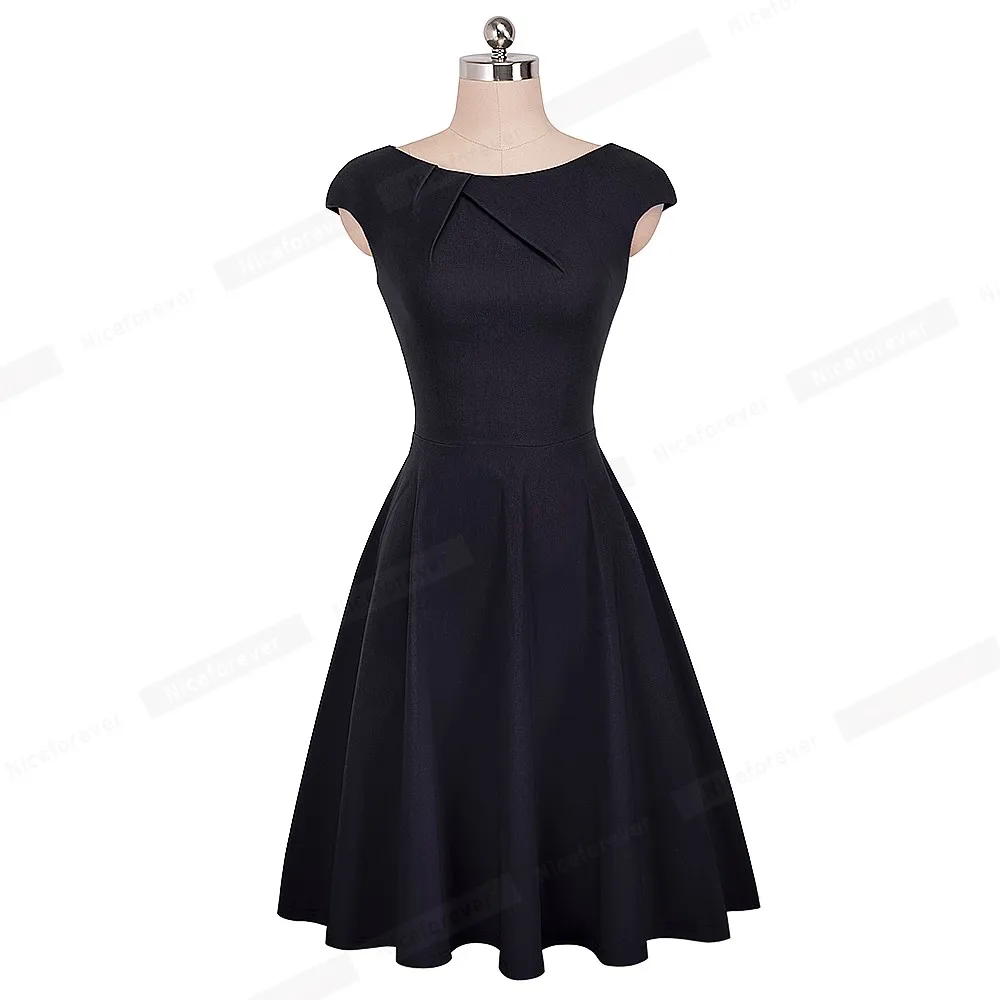 Хорошее-forever винтажное короткое однотонное элегантное платье с круглым вырезом и рукавами-крылышками, платье трапециевидной формы для деловых женщин A067