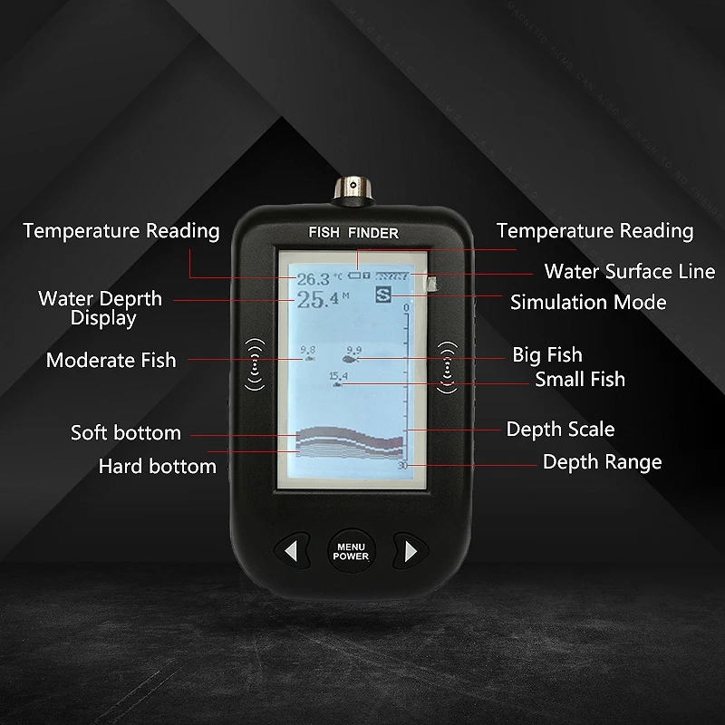  Xf02 45 Degrees Portable Wired Sonar Sounder Fish Finder Depth 100M Echo Sounder For Fishing In Rus