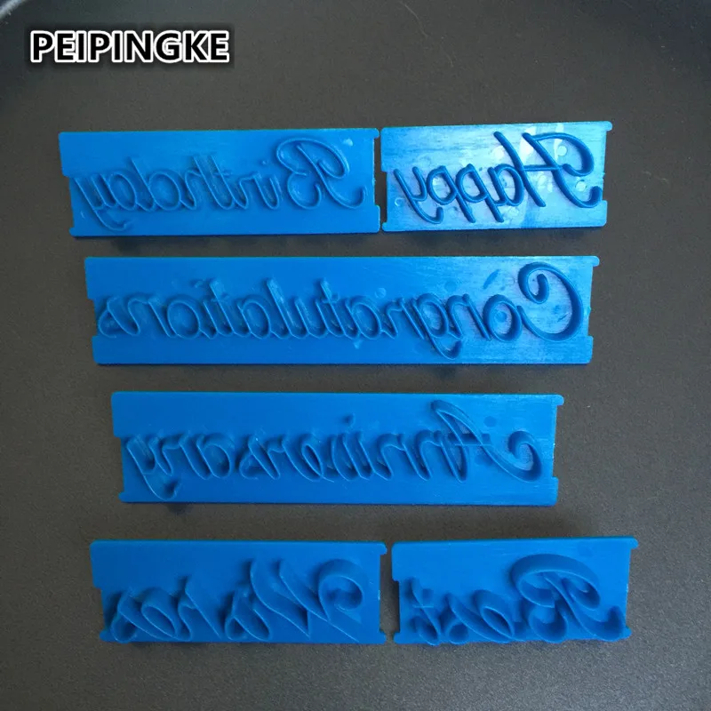 6 pcs/set Handwriting Fondant Cake Embosser Printing Letters Mold Happy