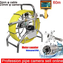 Original cabo 23 80 m 5mm mm cabeça da câmera Câmera À Prova D’ Água Da Tubulação de Esgoto Pipeline Sistema De Inspeção De Drenagem com medidor contador