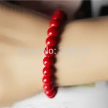7,5 дюймов натуральный 8 мм, красный коралл Круглый браслет из бисера серебряный крючок 2 шт браслеты