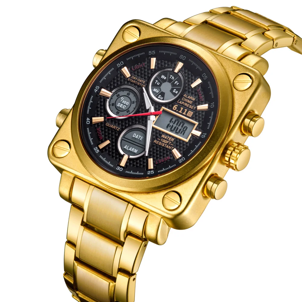 

6.11 Square Watch Men Stainless Steel Business Waterproof Military Quartz Sport Watch Men Gold Clock Male relogio masculino