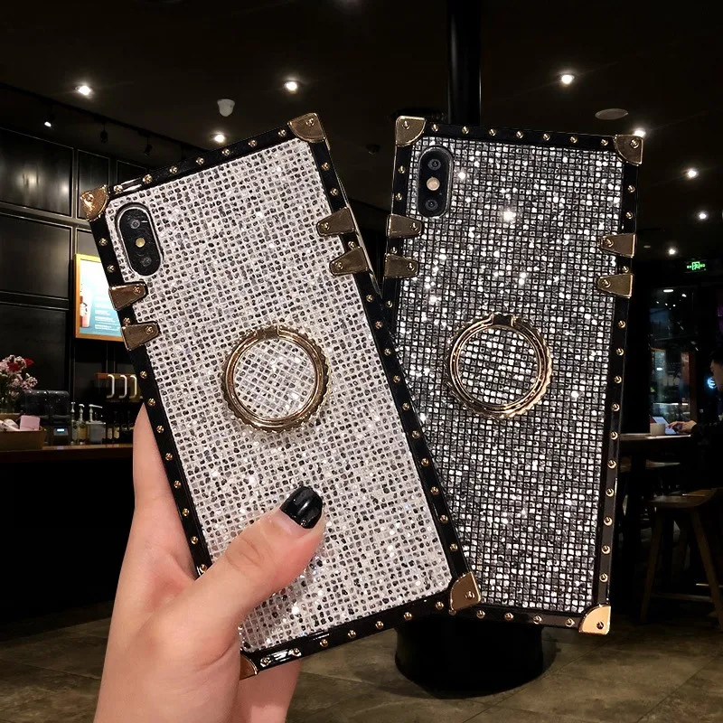 

Luxury Fashion Square Soft TPU Phone Case For iphone 6 S 7 8 plus X XR XS Max Luxury Plating Bling Diamond Silicone Cover