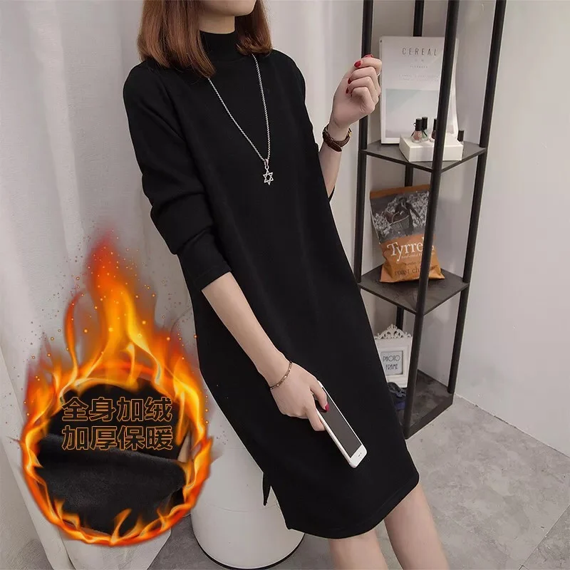 

Sweater women pullover turtleneck winter sweater dresses for women warm thick casual turtleneck knitted dresses solid ON608