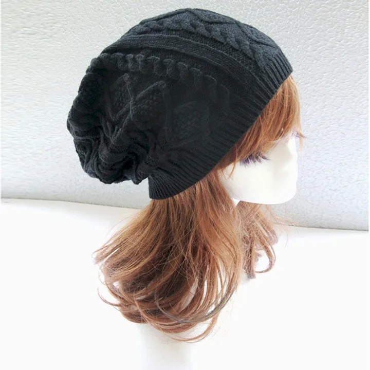 

Winter Warm Wool Beanie Cap Women Baggy Crochet Knit Skull Ski Hat