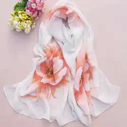 Для женщин Мягкий тонкий шифон шелковый шарф с цветочным принтом Шарфы для женщин Обёрточная бумага шаль красивый цветок Вышивка