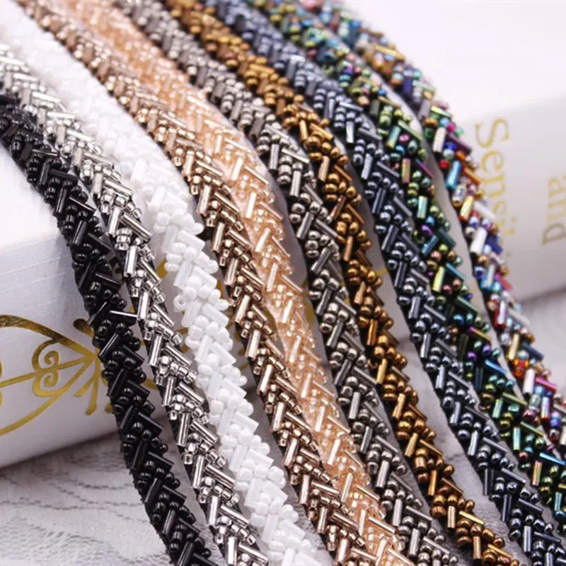 

Beautiful 1yardS Width 0.7CM glass beads handmade beaded lace trims DIY wedding dress collar jewelry headwear accessories ribbon
